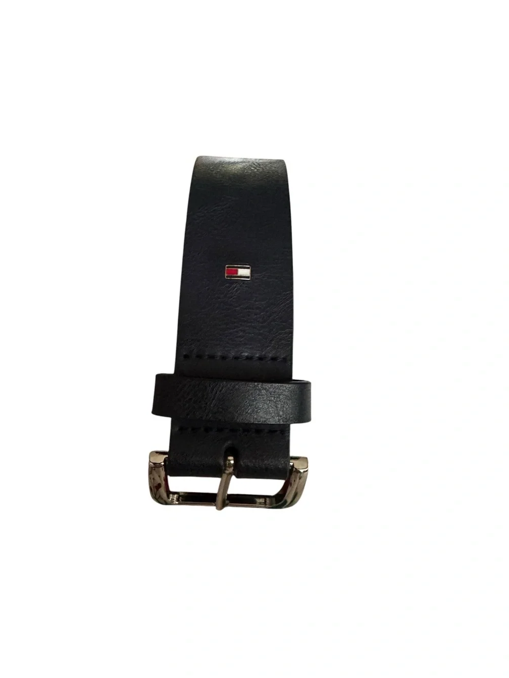 Tommy Hilfiger Men’s Blue Embossed Logo Belt Size M 34-36 Silver Buckle